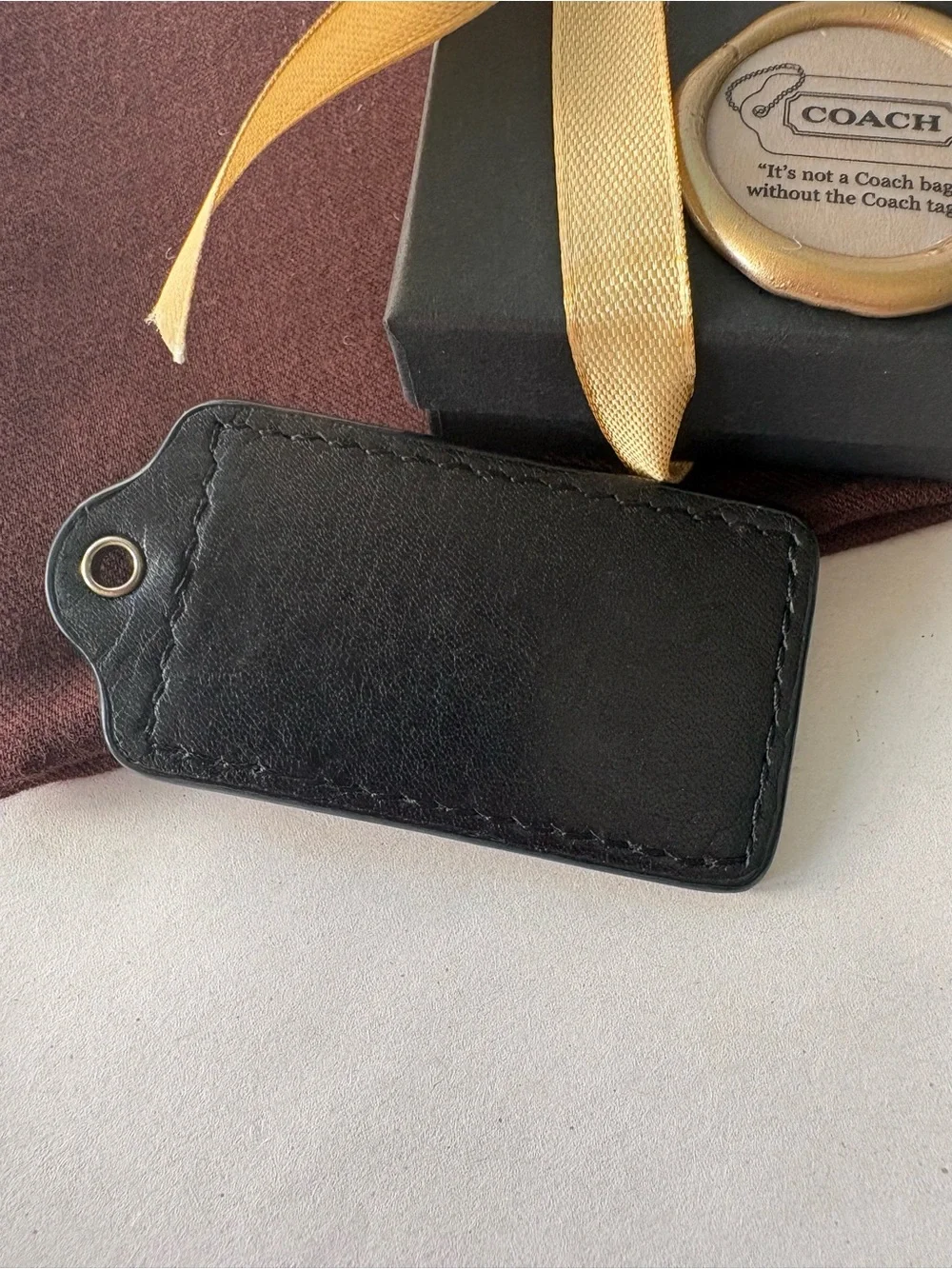 Y2K XXL Coach JUMBO 3” Vintage Coach Black Hangtag Leather Bag Charm Hang Tag